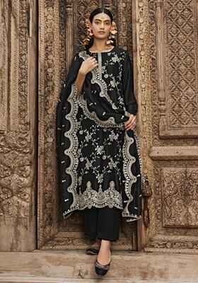 Black Embroidered Organza Silk Salwar Kameez With Dupatta