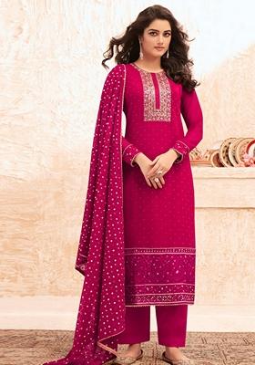 Pink Embroidered Georgette Salwar Kameez With Dupatta