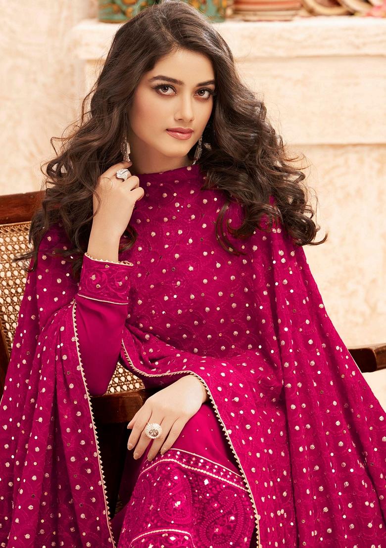 Pink Embroidered Georgette Salwar Kameez With Dupatta