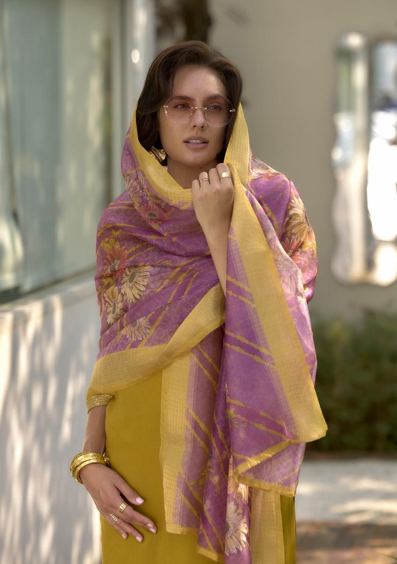 Mustard Yellow Embroidered Viscose Rayon Salwar Kameez With Dupatta