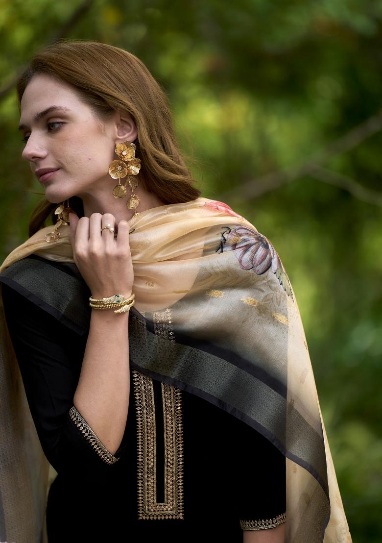 Black Embroidered Viscose Rayon Salwar Kameez With Dupatta