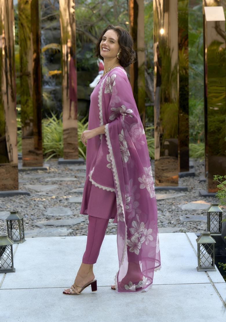 Pink Embroidered Silk Salwar Kameez With Dupatta