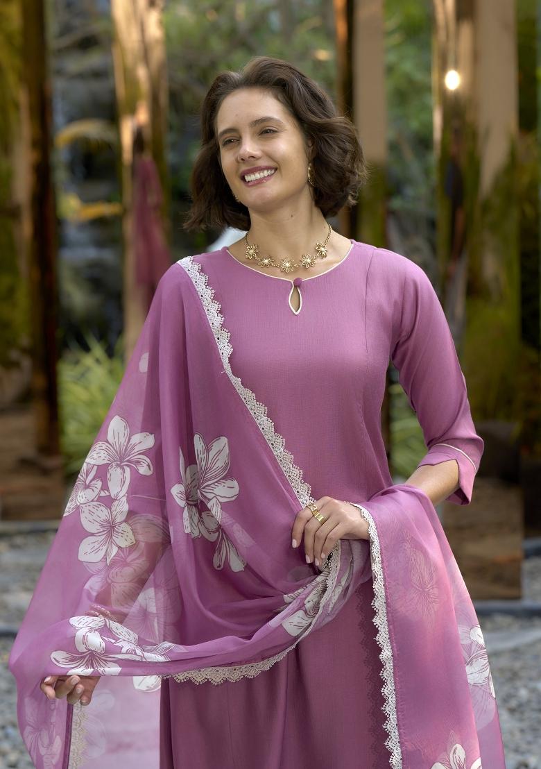 Pink Embroidered Silk Salwar Kameez With Dupatta