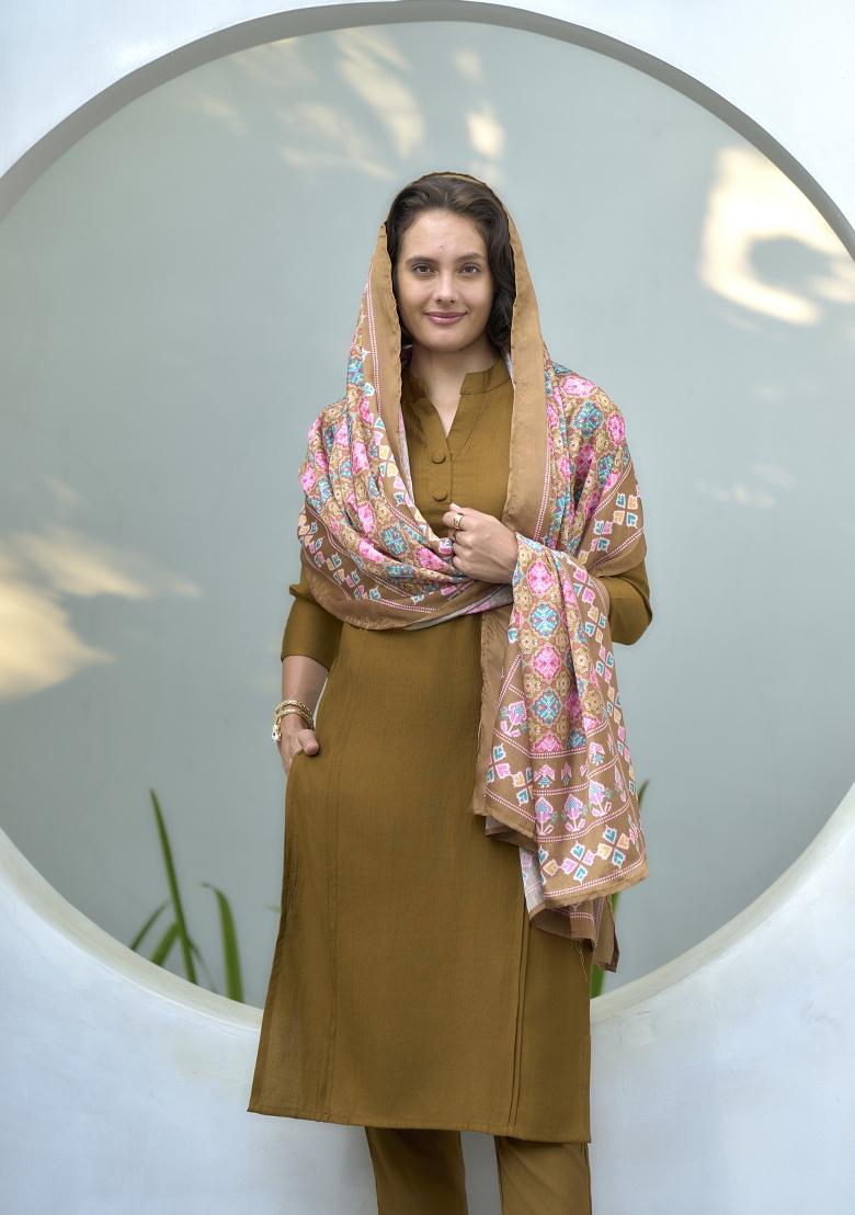 Mustard Yellow Embroidered Silk Salwar Kameez With Dupatta