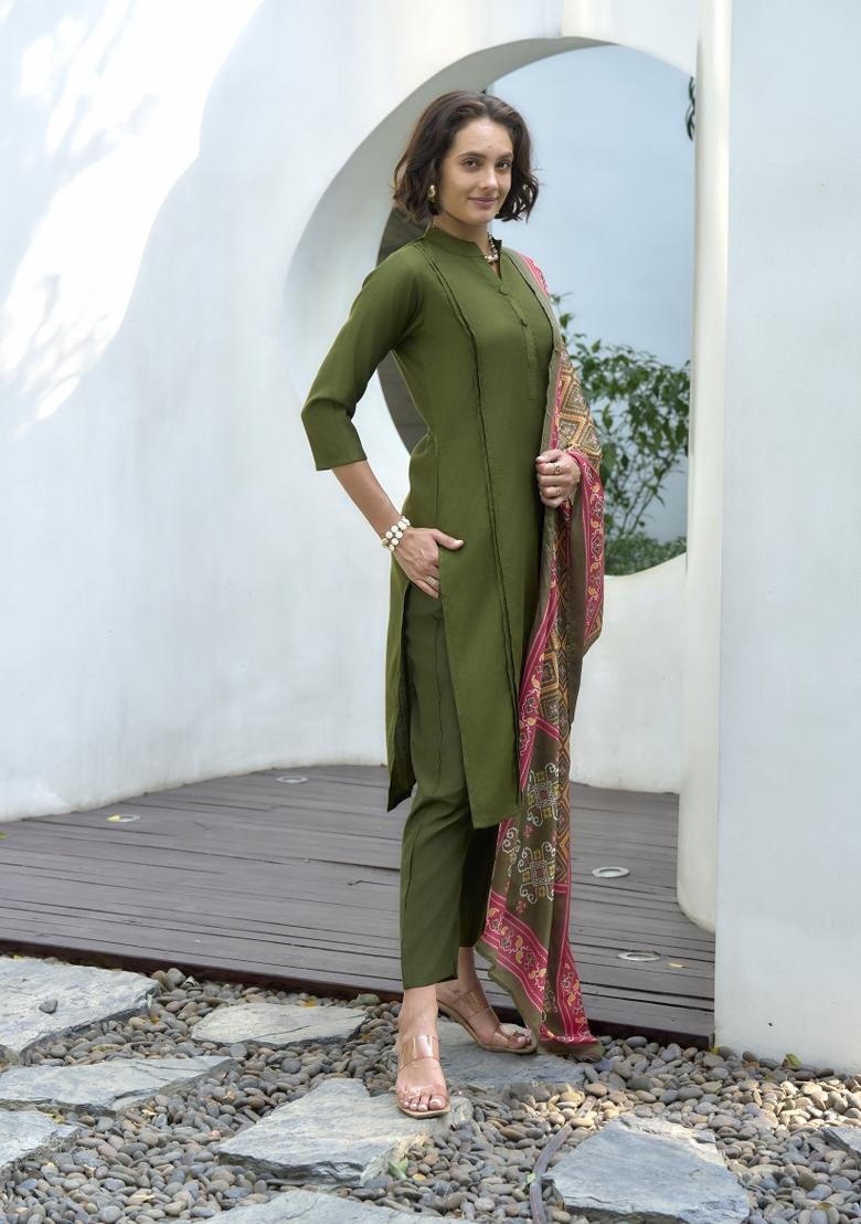 Green Embroidered Silk Salwar Kameez With Dupatta
