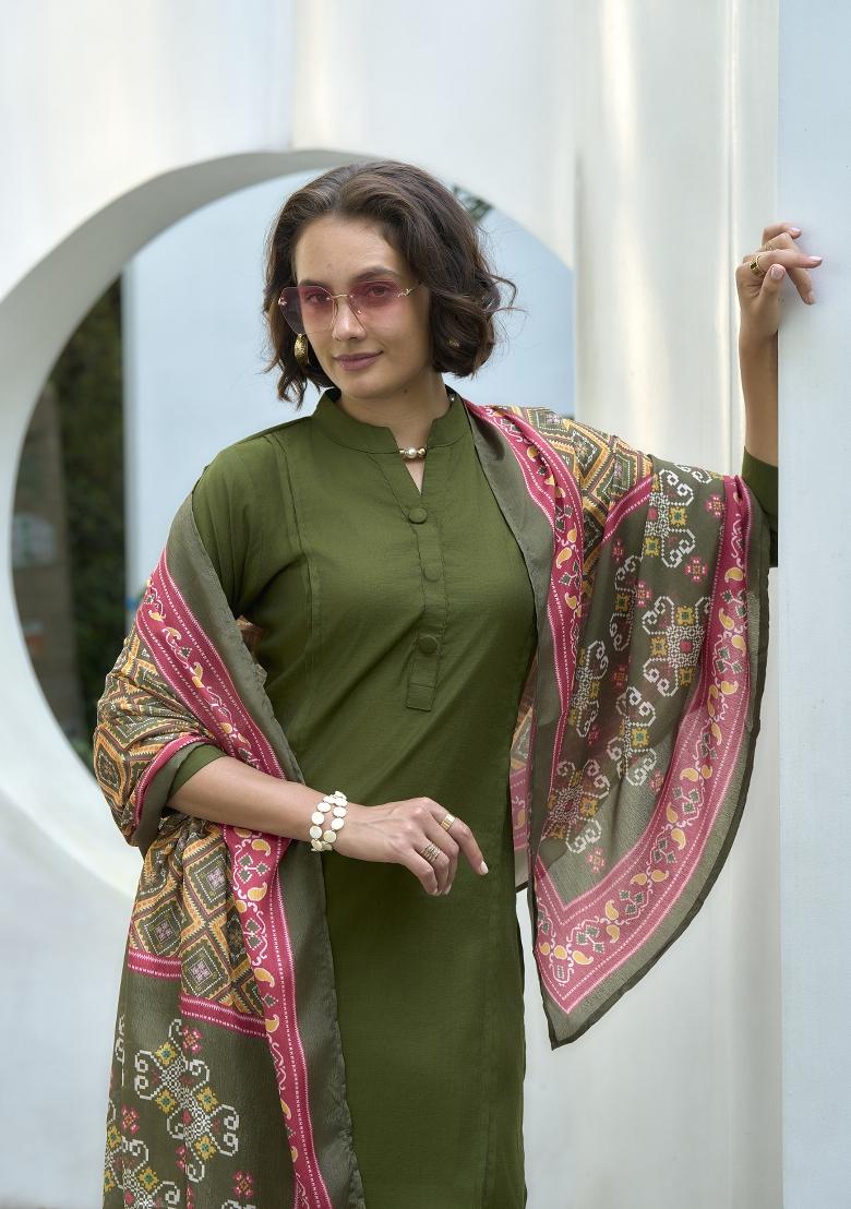 Green Embroidered Silk Salwar Kameez With Dupatta
