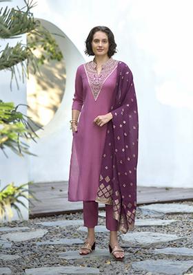 Light Pink Embroidered Silk Salwar Kameez With Dupatta