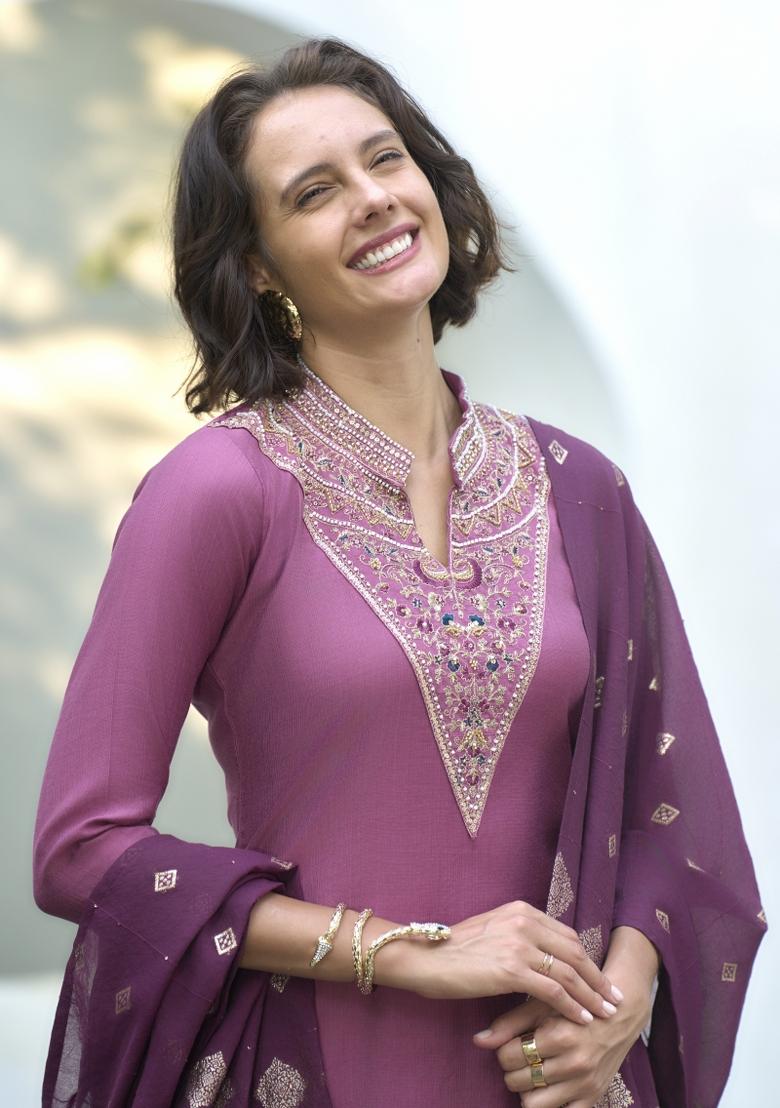 Light Pink Embroidered Silk Salwar Kameez With Dupatta