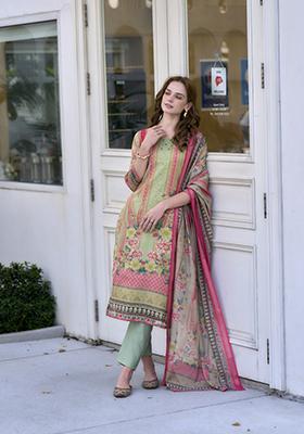 Sea Green Embroidered Silk Blend Salwar Kameez With Dupatta
