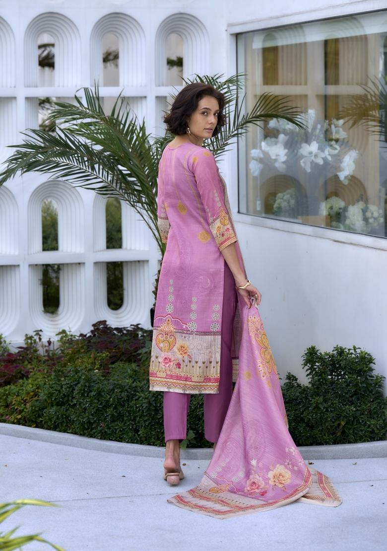 Multi Colour Embroidered Silk Blend Salwar Kameez With Dupatta