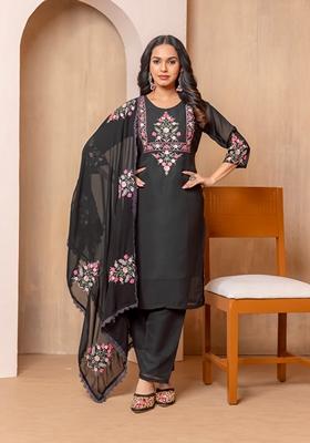 Black Embroidered Georgette Salwar Kameez With Dupatta