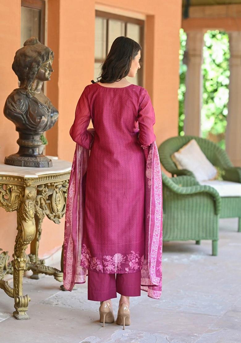 Pink Embroidered Rayon Salwar Kameez With Dupatta