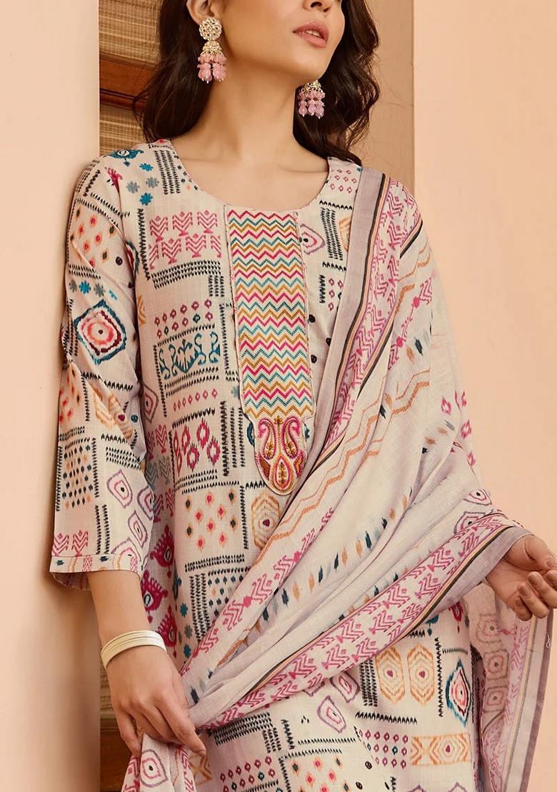 Multi Printed Cotton Salwar Kameez With Dupatta