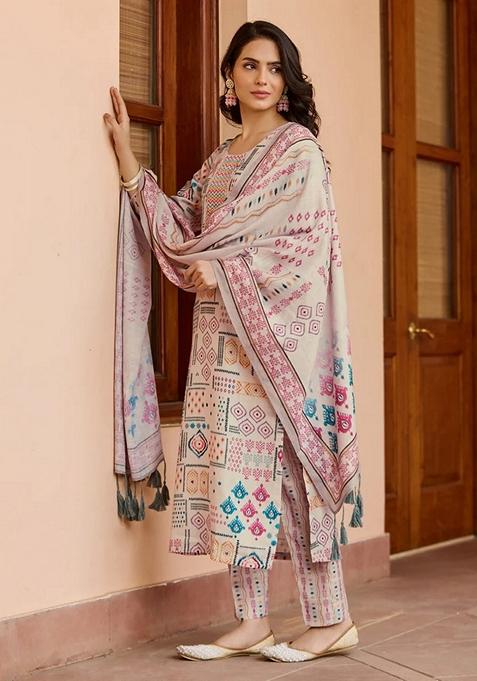 Multi Printed Cotton Salwar Kameez With Dupatta