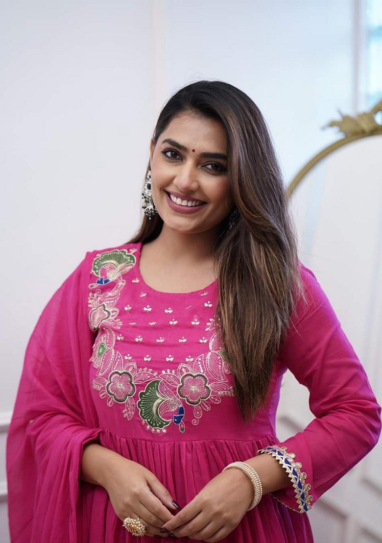 Pink Embroidered Chinnon Salwar Kameez With Dupatta