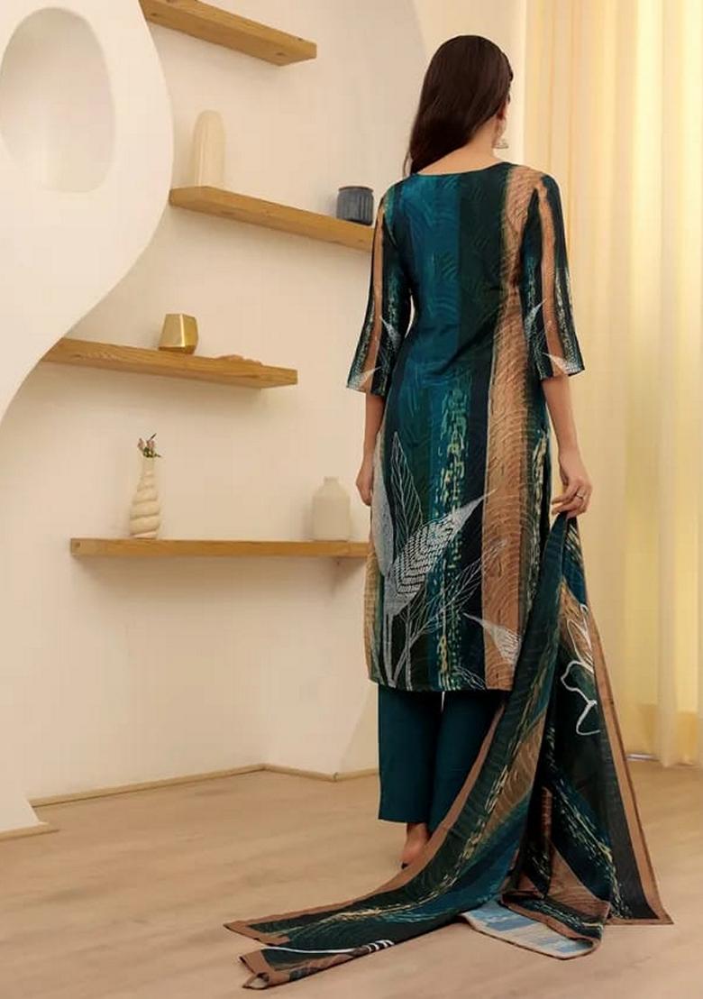 Multi Embroidered Rayon Salwar Kameez With Dupatta