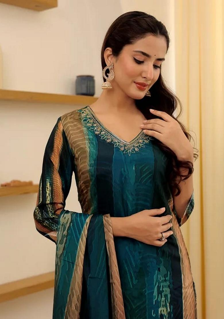 Multi Embroidered Rayon Salwar Kameez With Dupatta