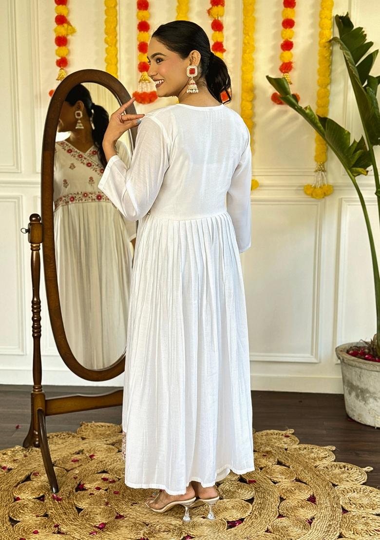 White Embroidered Chanderi Salwar Kameez With Dupatta