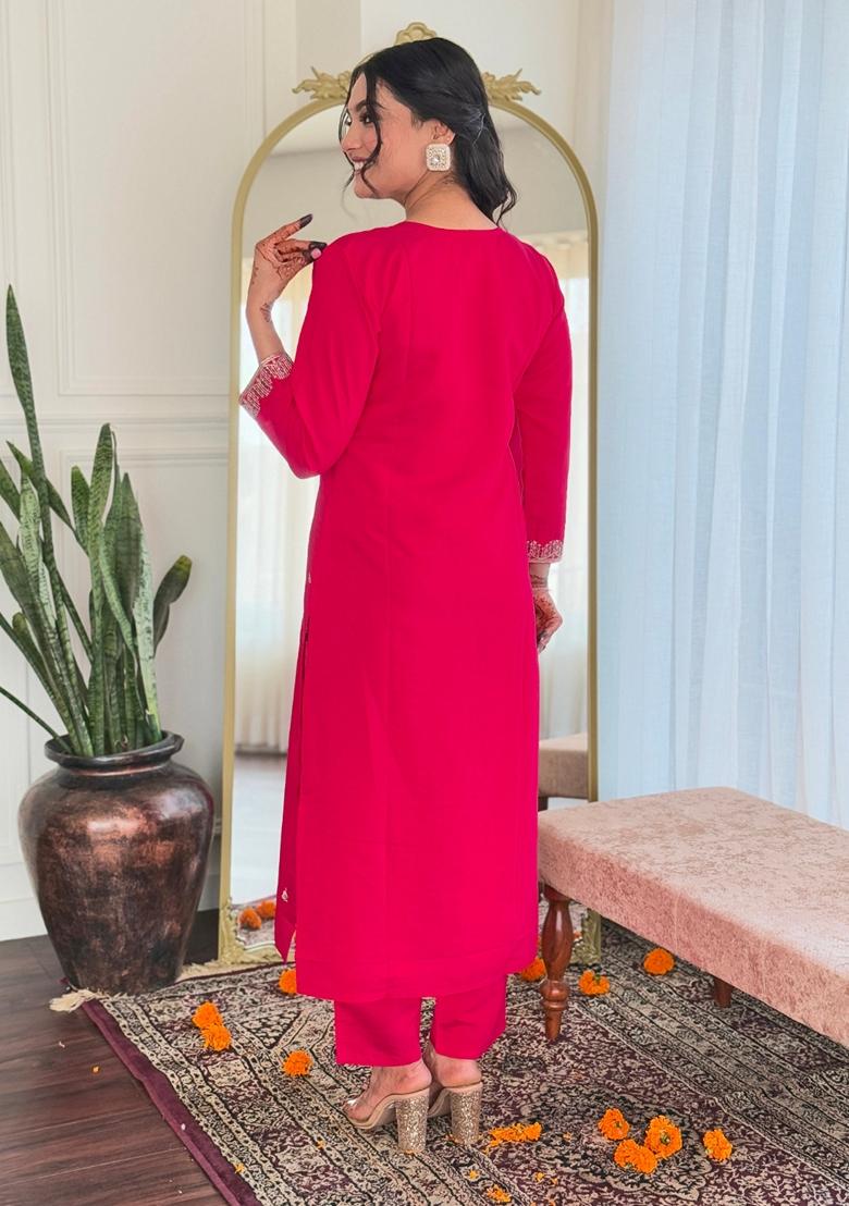 Pink Embroidered Chanderi Salwar Kameez With Dupatta