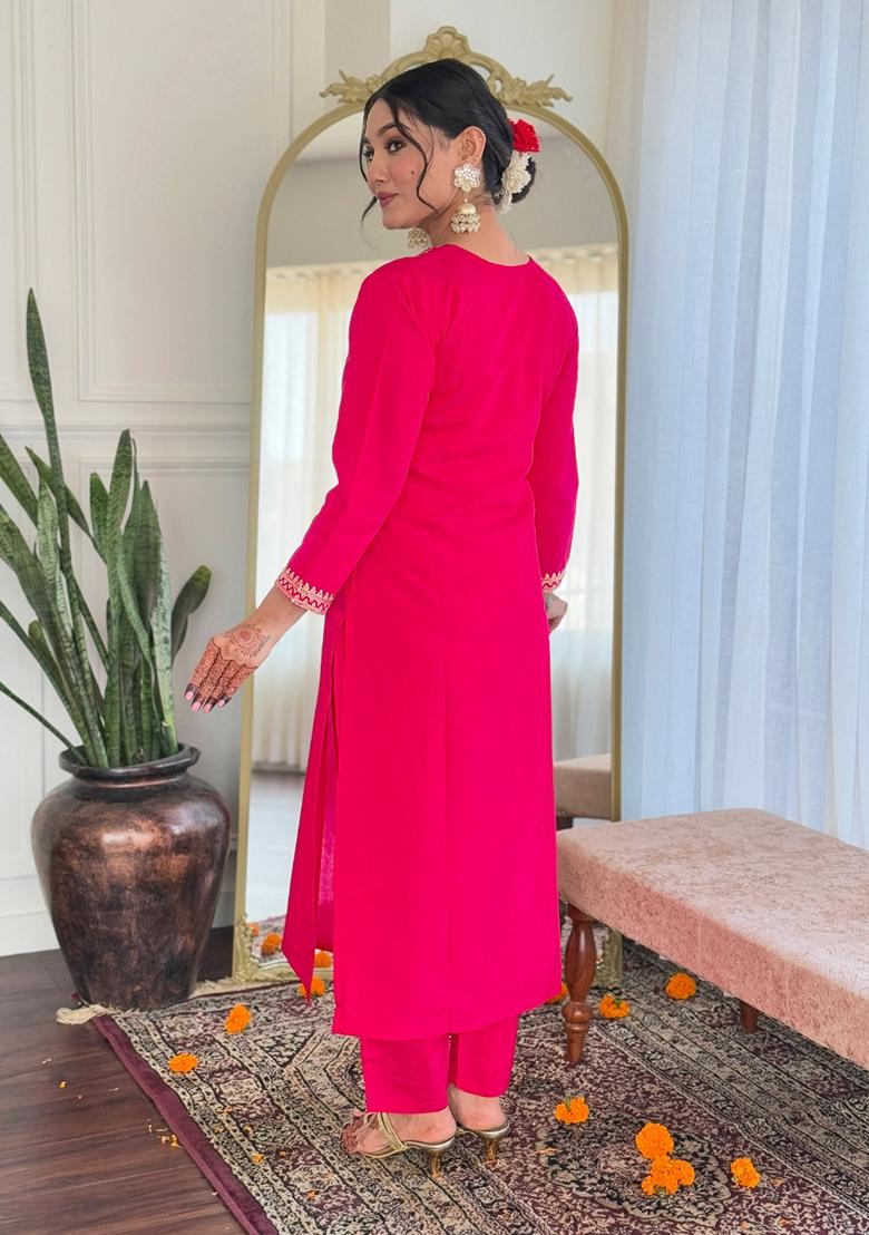 Pink Embroidered Chanderi Salwar Kameez With Dupatta