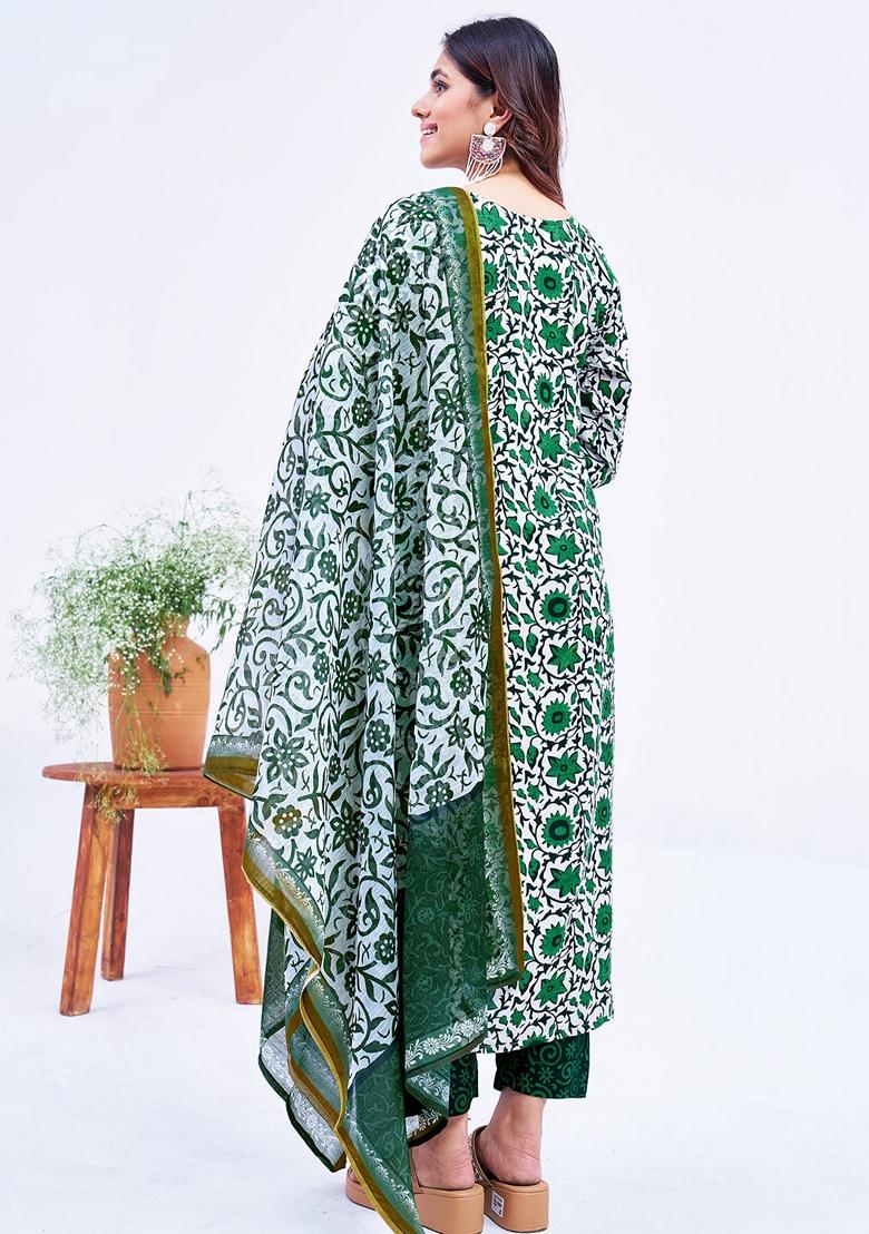 Green Embroidered Rayon Salwar Kameez With Dupatta