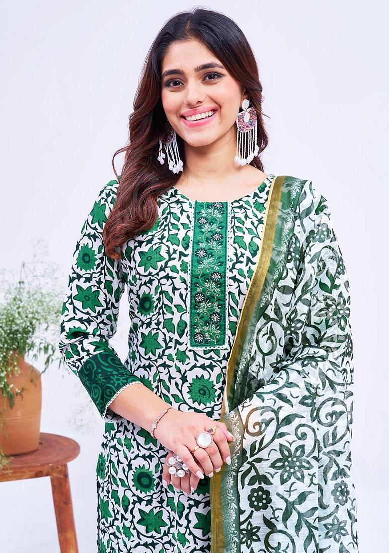 Green Embroidered Rayon Salwar Kameez With Dupatta