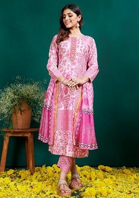Pink Embroidered Rayon Salwar Kameez With Dupatta