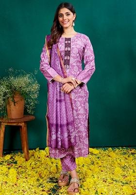 Purple Embroidered Rayon Salwar Kameez With Dupatta
