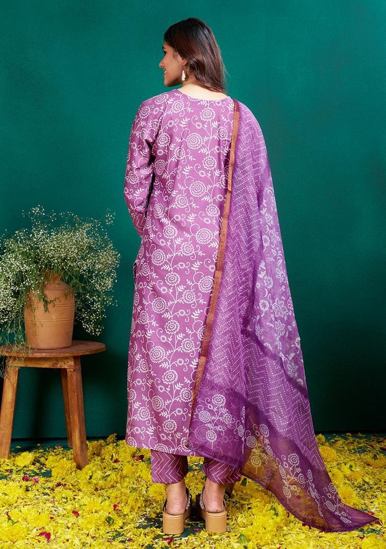 Purple Embroidered Rayon Salwar Kameez With Dupatta