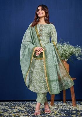 Pista Green Embroidered Rayon Salwar Kameez With Dupatta