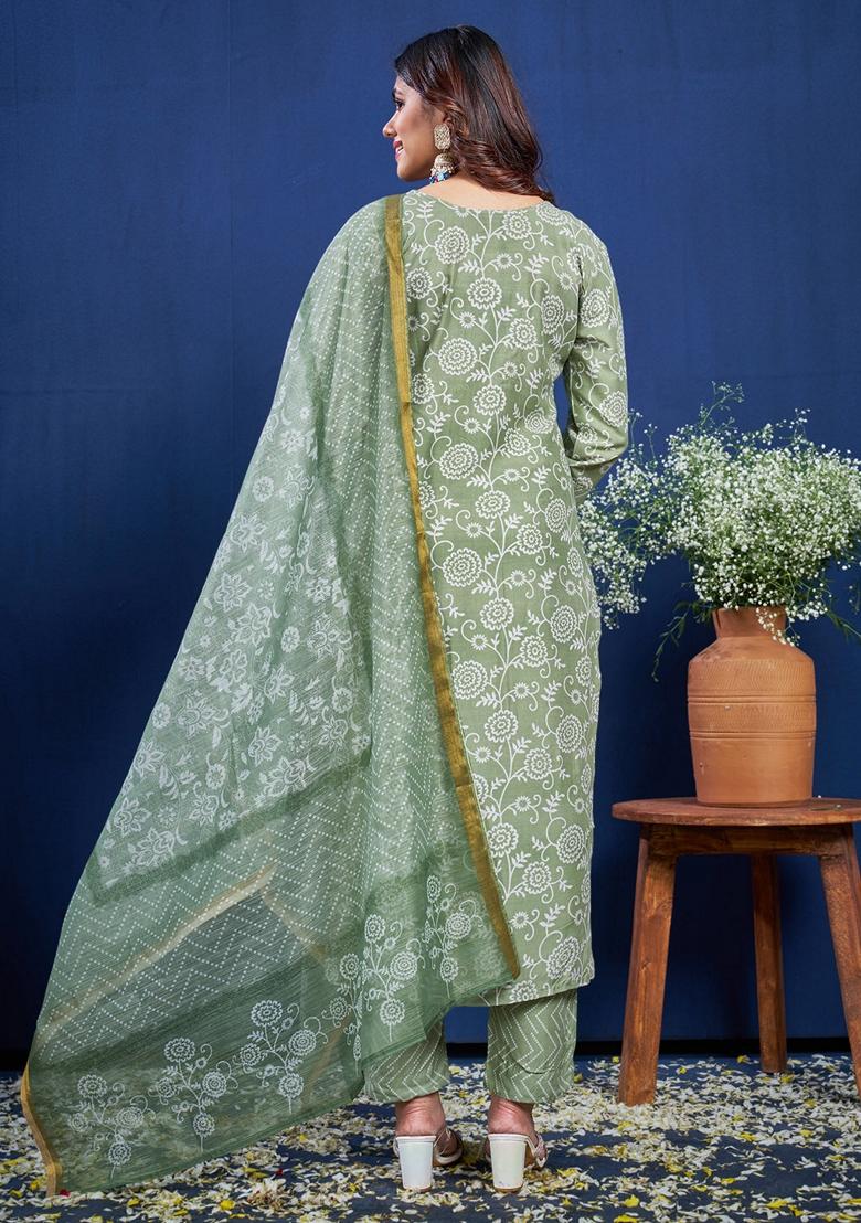 Pista Green Embroidered Rayon Salwar Kameez With Dupatta