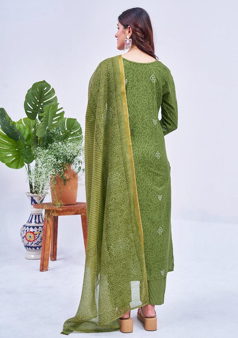 Mehendi Green Embroidered Rayon Salwar Kameez With Dupatta
