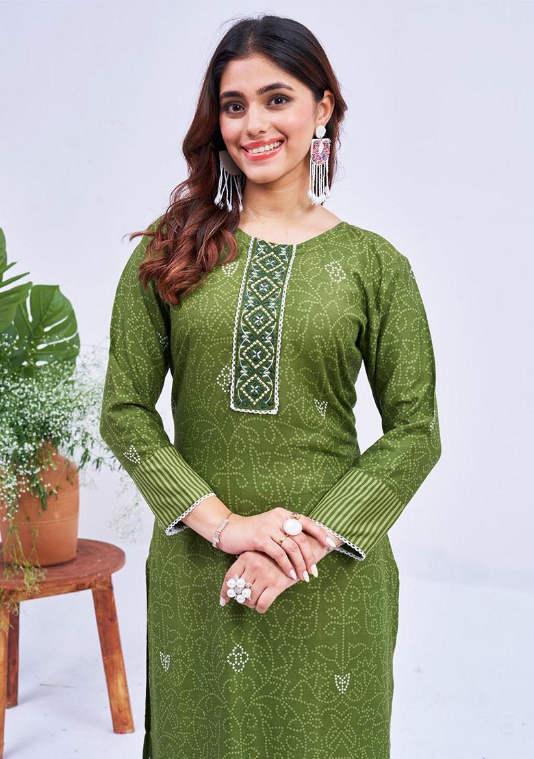 Mehendi Green Embroidered Rayon Salwar Kameez With Dupatta
