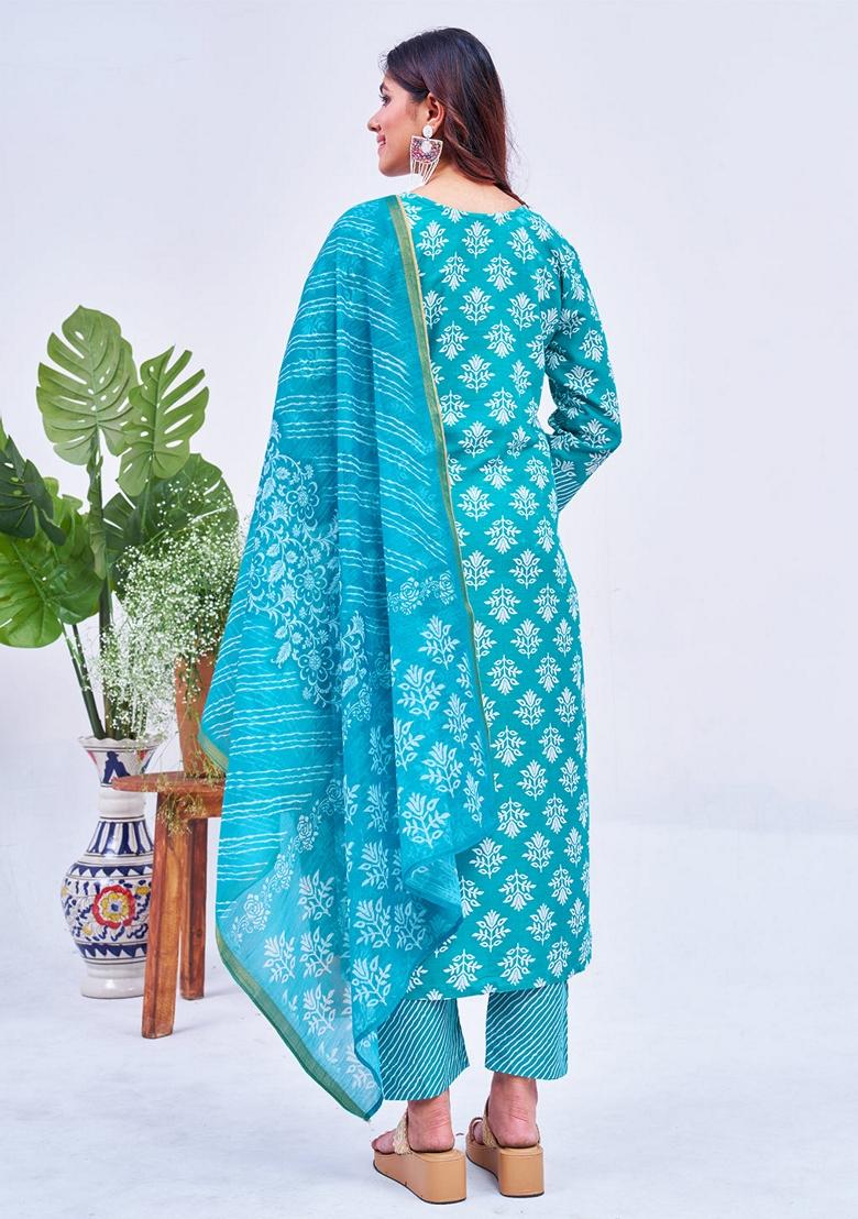 Sky Blue Embroidered Rayon Salwar Kameez With Dupatta