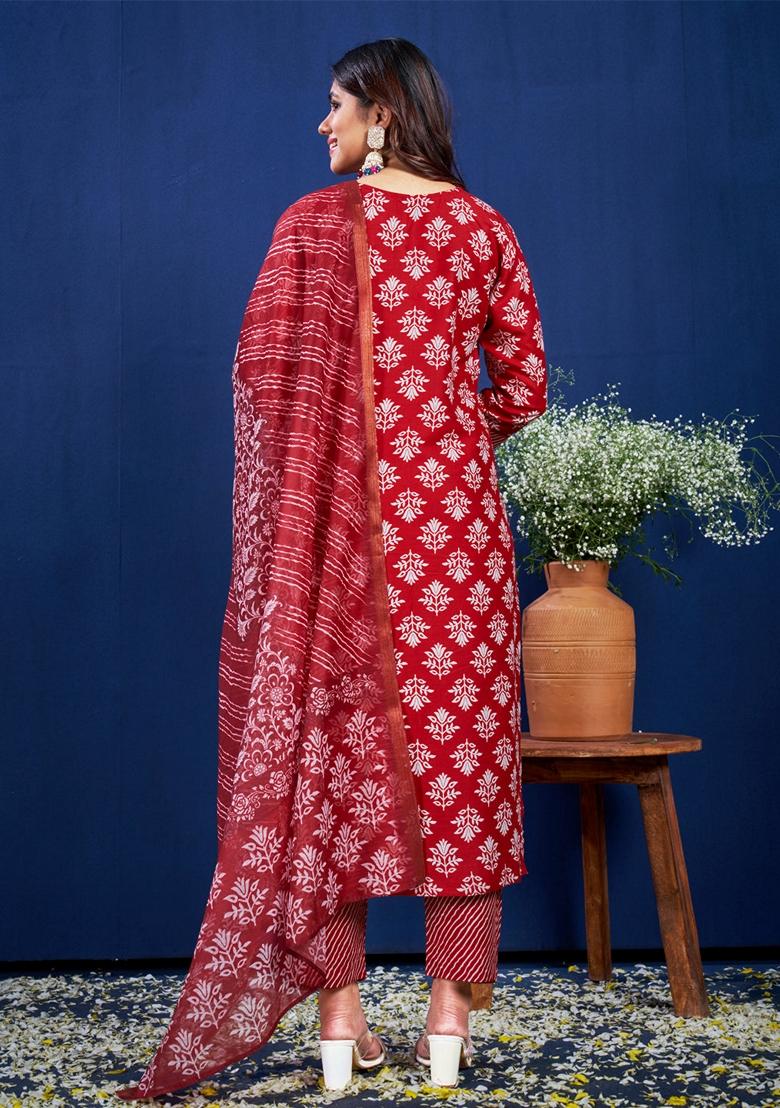 Maroon Embroidered Rayon Salwar Kameez With Dupatta
