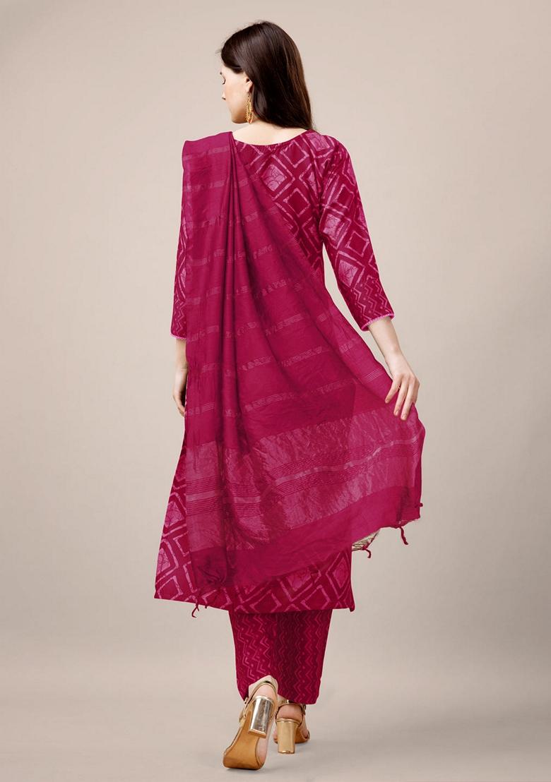 Pink Embroidered Rayon Salwar Kameez With Dupatta