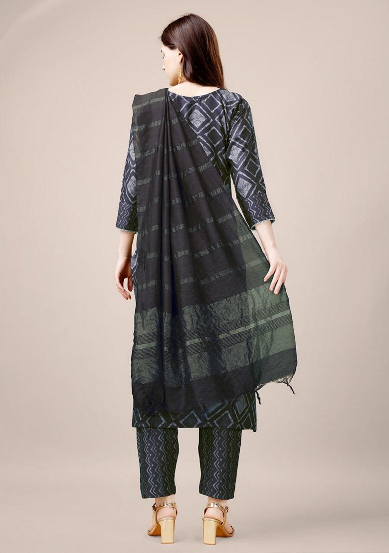 Grey Embroidered Rayon Salwar Kameez With Dupatta