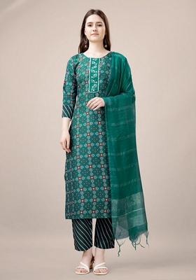 Rama Green Embroidered Rayon Salwar Kameez With Dupatta