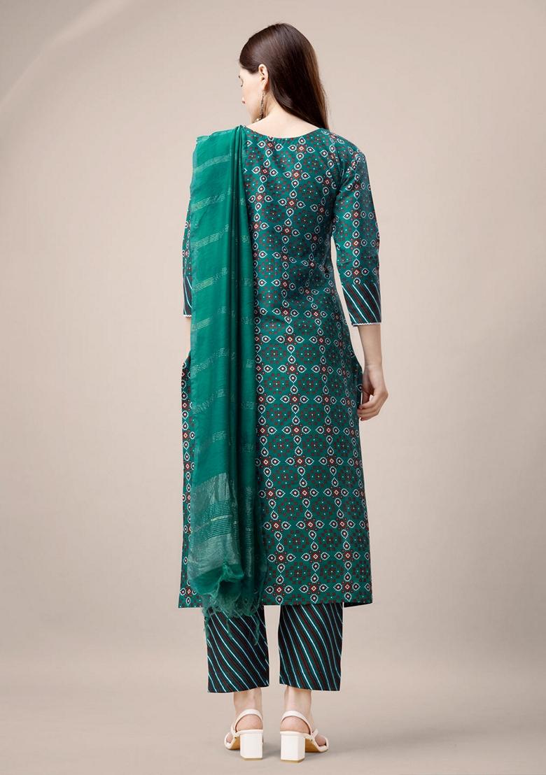 Rama Green Embroidered Rayon Salwar Kameez With Dupatta