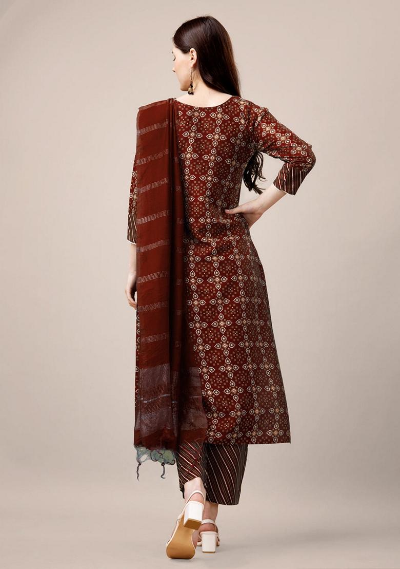 Maroon Embroidered Rayon Salwar Kameez With Dupatta