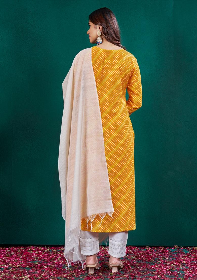 Yellow Embroidered Rayon Salwar Kameez With Dupatta