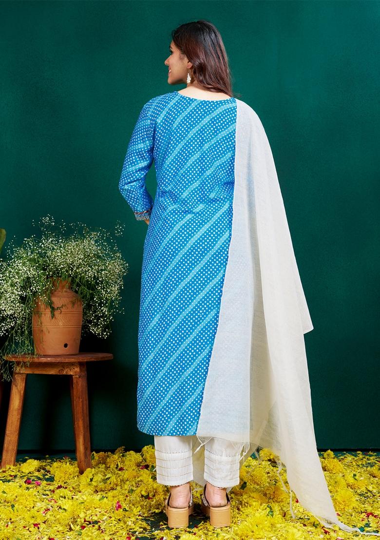 Sky Blue Embroidered Rayon Salwar Kameez With Dupatta