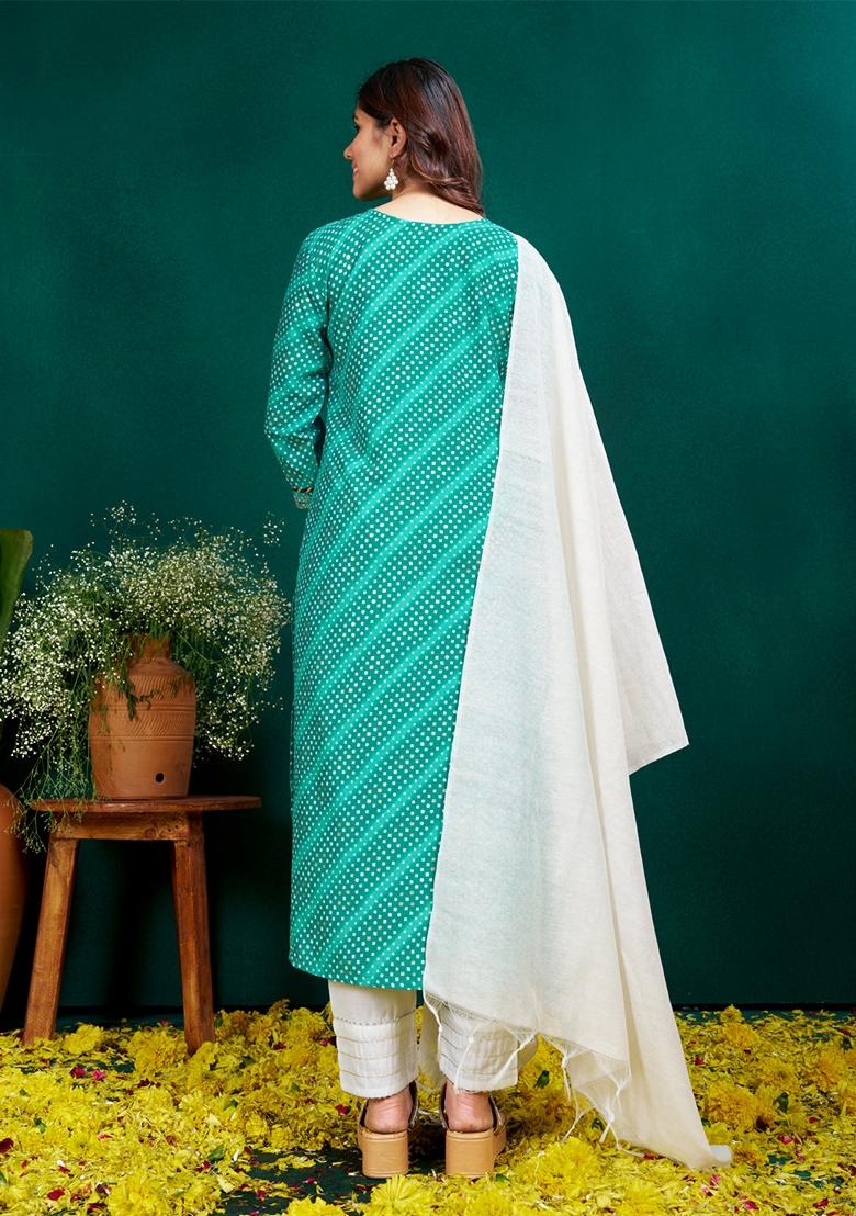 Rama Green Embroidered Rayon Salwar Kameez With Dupatta