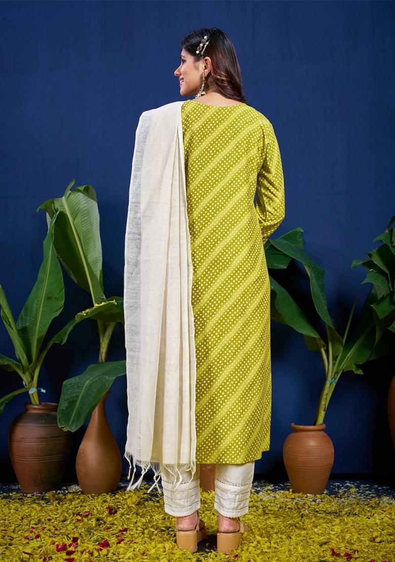 Parrot Green Embroidered Rayon Salwar Kameez With Dupatta