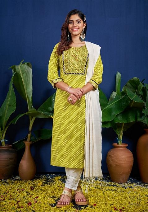 Parrot Green Embroidered Rayon Salwar Kameez With Dupatta