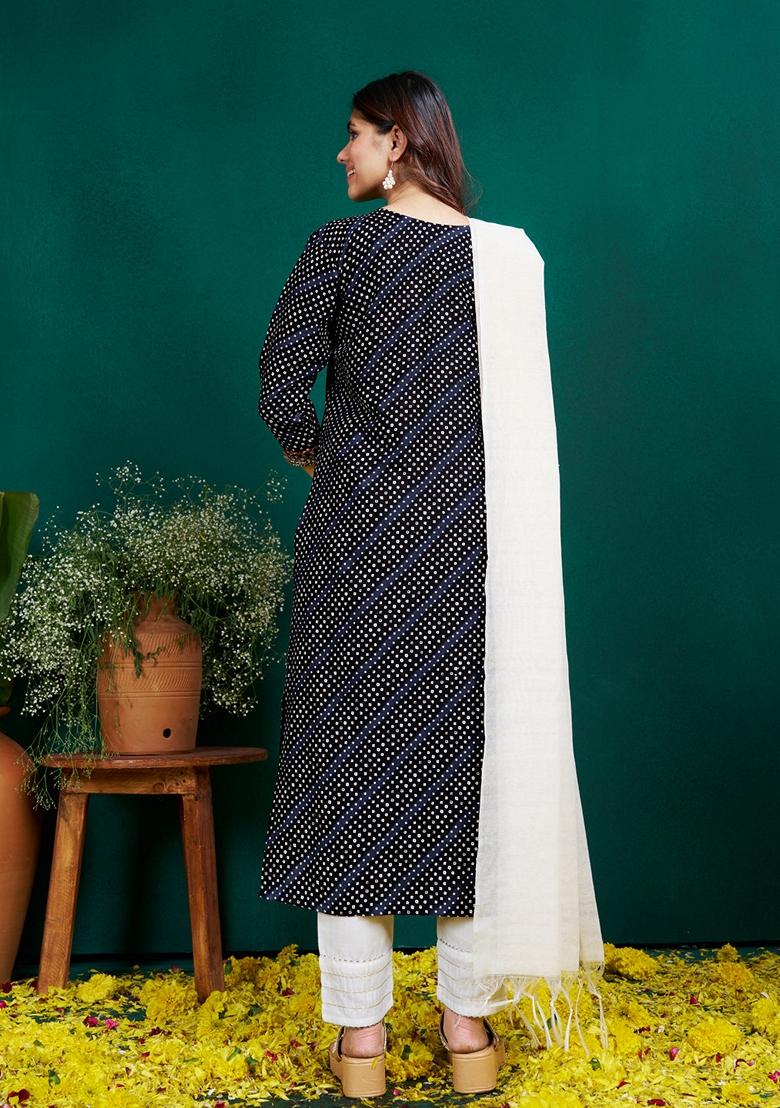 Black Embroidered Rayon Salwar Kameez With Dupatta