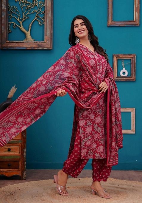 Pink Printed Pure Cotton Salwar Kameez With Dupatta