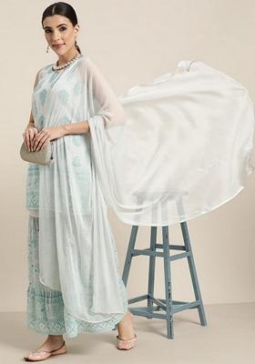 Blue Printed Georgette Sharara Set With Dupatta