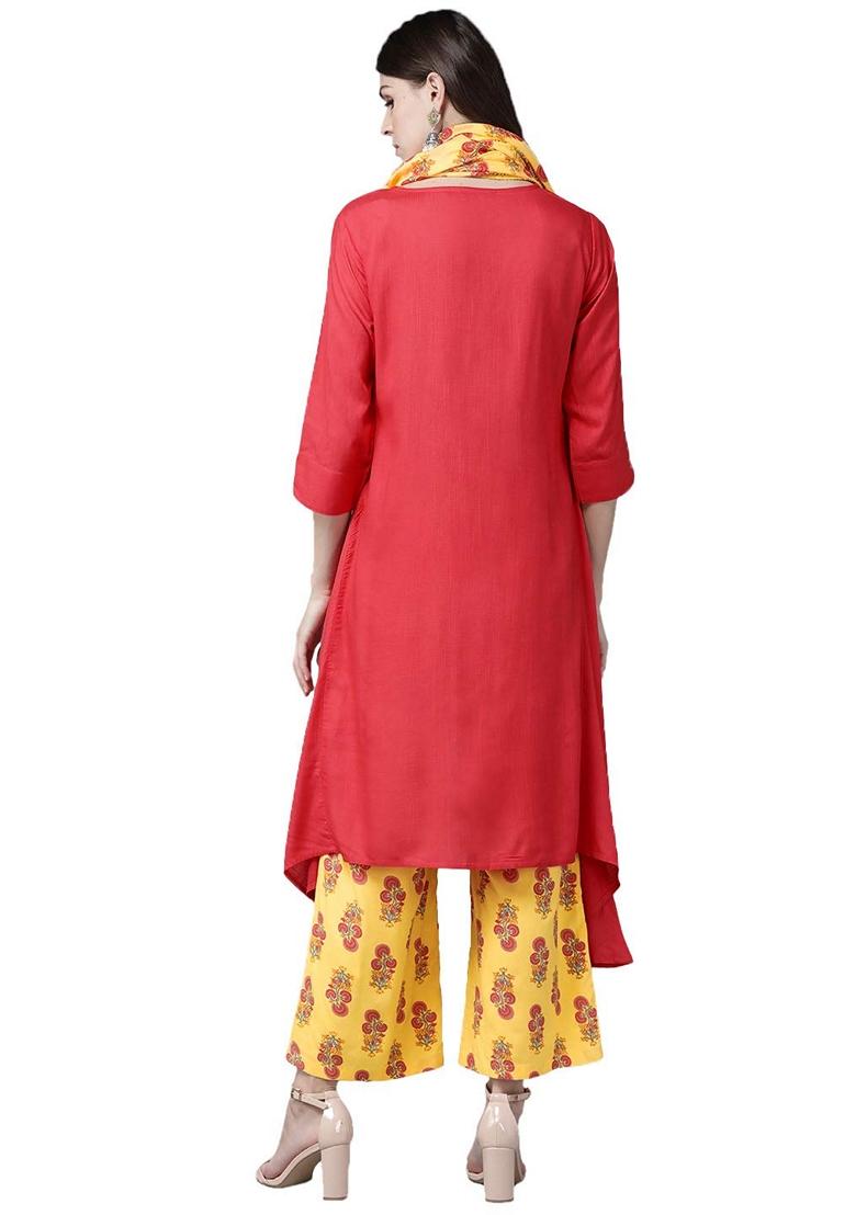 Coral Printed Rayon Palazzo Set With Dupatta