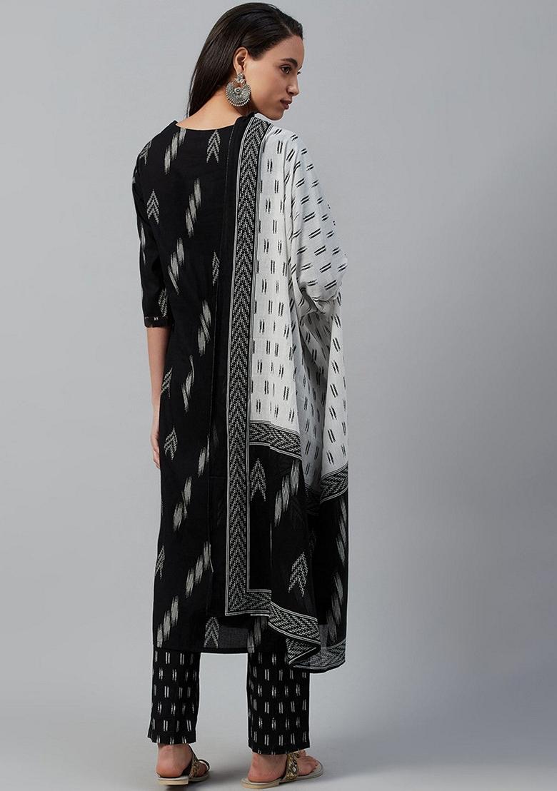 Black Printed Viscose Salwar Kameez With Dupatta